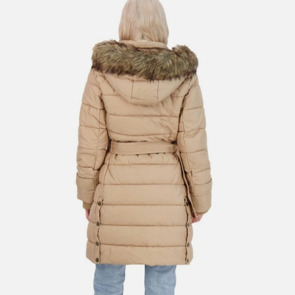 Lucky Brand Women's Belted Winter Puffer Long Coat Size Medium - Picture 2 of 15